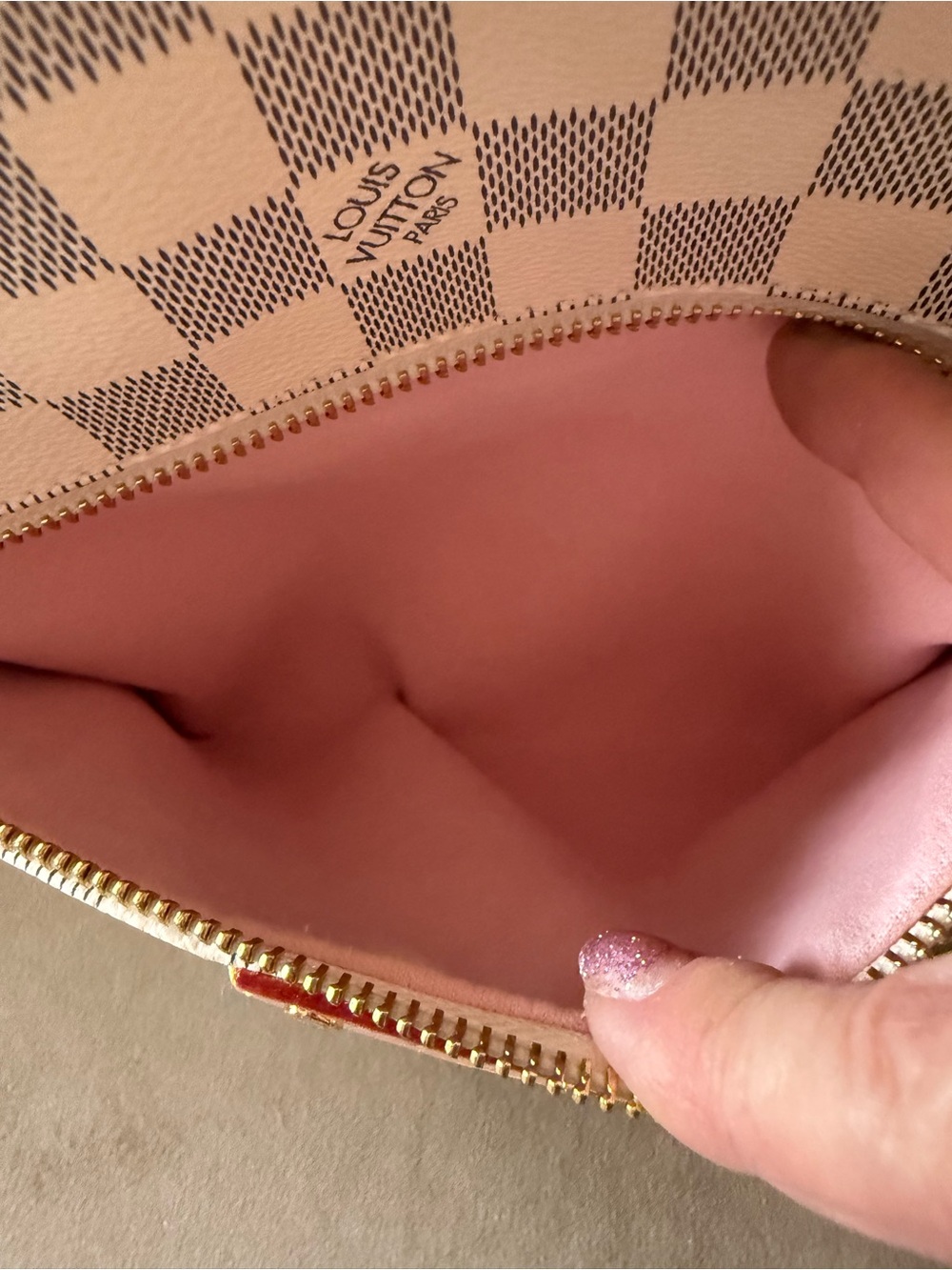 Cream and Gray Damier Azur Canvas Tote with Natural Leather Trim - Picture 10 of 13